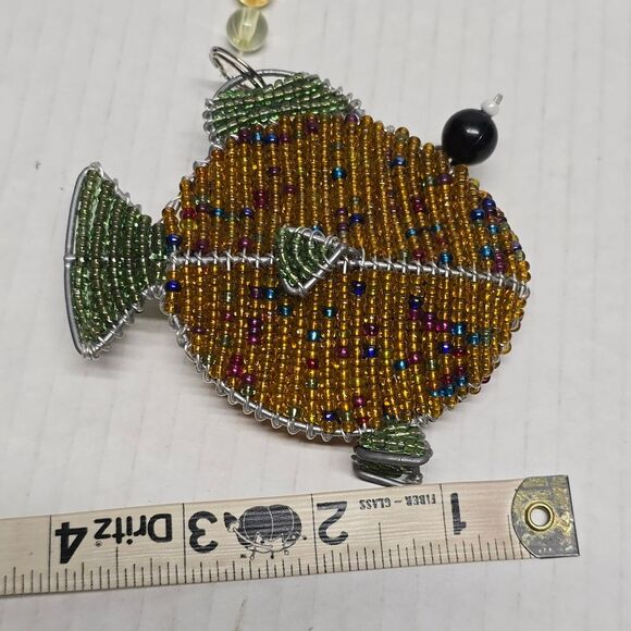 Beaded Fish Ornament Orange Green - Picture 6 of 8